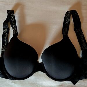 Victoria's Secret Black Bra with Gold Script Straps